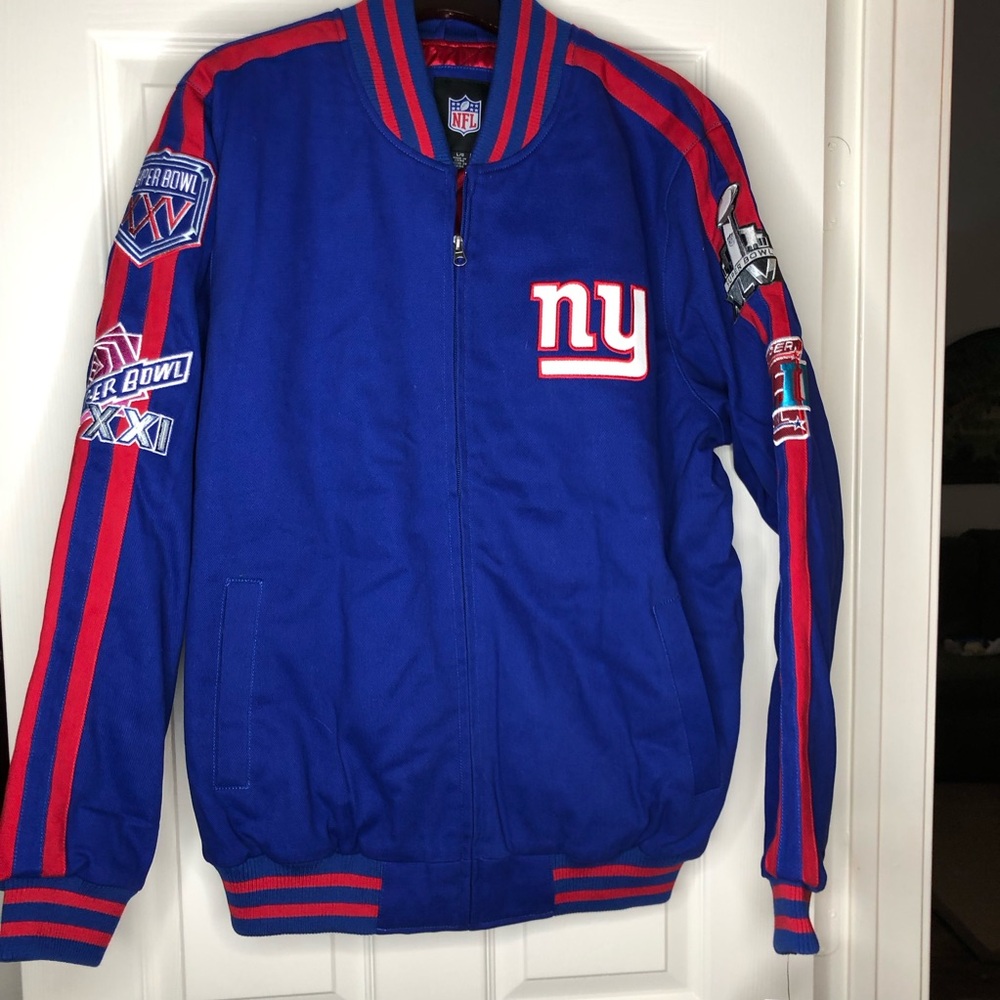 NFL NY Giants quilted jacket New with tags. 4 Super Bowl patches.